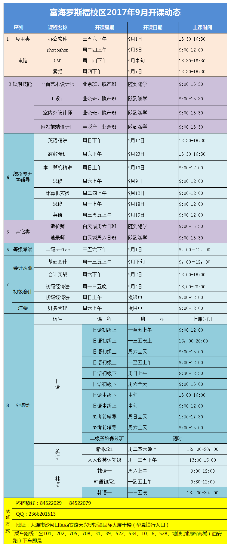 大连富海学校罗斯福校区2017年9月份课表_大连富海学校9月份开课动态