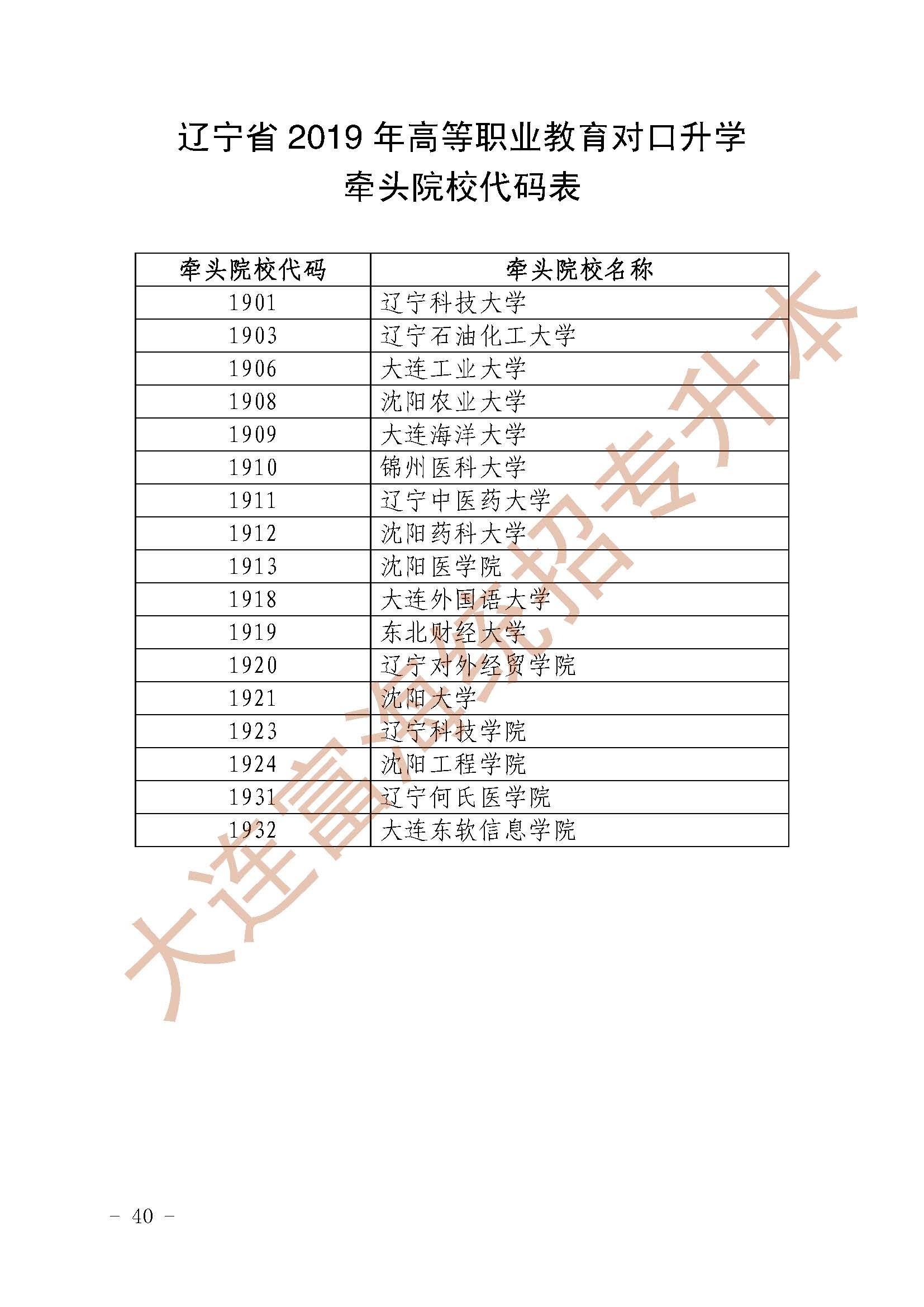辽宁统招专升本2019年考生专业综合课考试科目和牵头学校代码